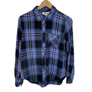 Workshop Republic Clothing Women's Plaid Button Front Top Blue Sz Small Flannel